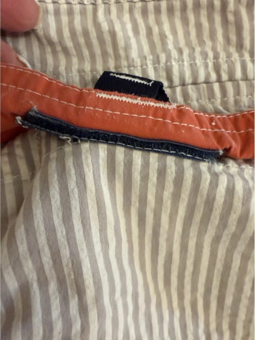 J.Crew The Original Longboard Shorts Mens 36 Taupe Gray Stripe Seersucker